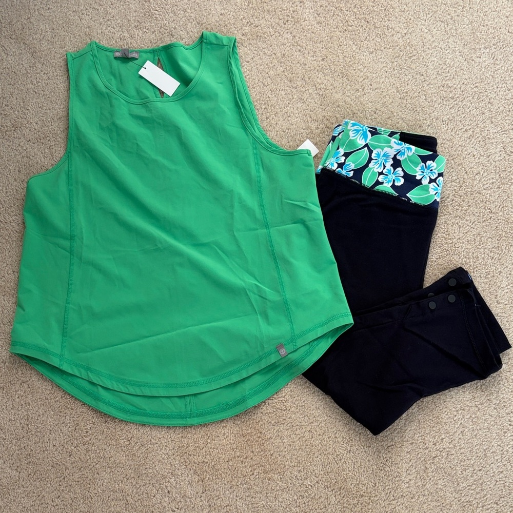 Talbots Bright Green Sleeveless Top, P, and matching leggings, SP, NWT